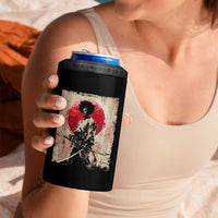 Funny African America Samurai 4 in 1 Can Cooler Tumbler Japanese Art Black Warrior Fighter