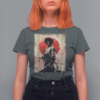 Funny African America Samurai T Shirt For Women Japanese Art Black Warrior Fighter