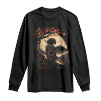 Funny African America Samurai Long Sleeve Shirt Japanese Art Black Warrior Sakura