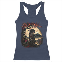 Funny African America Samurai Racerback Tank Top Japanese Art Black Warrior Sakura