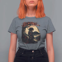 Funny African America Samurai T Shirt For Women Japanese Art Black Warrior Sakura
