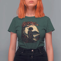 Funny African America Samurai T Shirt For Women Japanese Art Black Warrior Sakura
