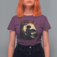 Funny African America Samurai T Shirt For Women Japanese Art Black Warrior Sakura