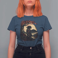 Funny African America Samurai T Shirt For Women Japanese Art Black Warrior Sakura