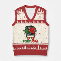 Portugal Messy Bun Girl Pride Portuguese Roots V-Neck Knit Sweater Vest