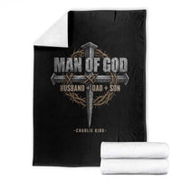 Man Of God Husband Dad Son Charlie Kirk Throw Blanket Vintage Christian Cross