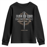 Man Of God Husband Dad Son Charlie Kirk Youth Sweatshirt Vintage Christian Cross