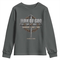 Man Of God Husband Dad Son Charlie Kirk Youth Sweatshirt Vintage Christian Cross