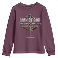 Man Of God Husband Dad Son Charlie Kirk Youth Sweatshirt Vintage Christian Cross
