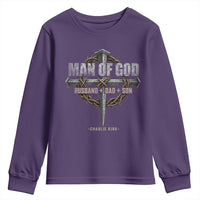 Man Of God Husband Dad Son Charlie Kirk Youth Sweatshirt Vintage Christian Cross