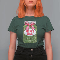 Funny Pickle Girl T Shirt For Women Canned Dill Cucumber Pink Bow Coquette - Wonder Print Shop