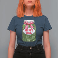 Funny Pickle Girl T Shirt For Women Canned Dill Cucumber Pink Bow Coquette - Wonder Print Shop