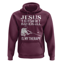 Jesus Is My Savior Baseball Is My Therapy Hoodie Funny Christian Sports Lover Player - Wonder Print Shop