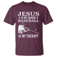 Jesus Is My Savior Baseball Is My Therapy T Shirt Funny Christian Sports Lover Player - Wonder Print Shop