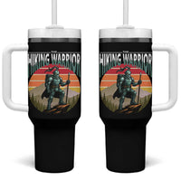 Funny Mountain Hikers Tumbler With Handle The Hiking Warrior Retro Forest Sunset - Wonder Print Shop