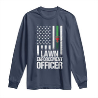 Funny Lawn Enforcement Officer Long Sleeve Shirt Gardening Lawn Mower American Flag - Wonder Print Shop
