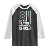 Funny Lawn Enforcement Officer Raglan Shirt Gardening Lawn Mower American Flag - Wonder Print Shop