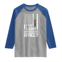 Funny Lawn Enforcement Officer Raglan Shirt Gardening Lawn Mower American Flag - Wonder Print Shop