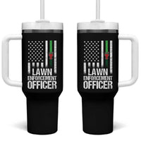 Funny Lawn Enforcement Officer Tumbler With Handle Gardening Lawn Mower American Flag - Wonder Print Shop
