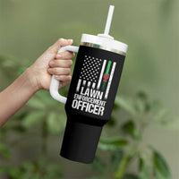 Funny Lawn Enforcement Officer Tumbler With Handle Gardening Lawn Mower American Flag - Wonder Print Shop