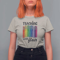 Funny Teacher T Shirt For Women Teaching With Flair Colorful Pen Back To School - Wonder Print Shop