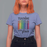 Funny Teacher T Shirt For Women Teaching With Flair Colorful Pen Back To School - Wonder Print Shop