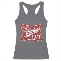 55th Birthday Beer Lover Vintage 1971 Limited Edition Racerback Tank Top Red Metal Beer Soft Sign Graphic