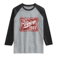 45th Birthday Beer Lover Vintage 1981 Limited Edition Raglan Shirt Red Metal Beer Soft Sign Graphic
