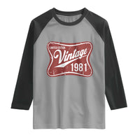 45th Birthday Beer Lover Vintage 1981 Limited Edition Raglan Shirt Red Metal Beer Soft Sign Graphic