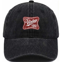 35th Birthday Beer Lover Vintage 1991 Limited Edition Washed Cotton Baseball Cap Red Metal Beer Soft Sign Graphic