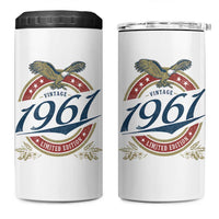 65th Birthday Beer Lover Vintage 1961 Limited Edition 4 in 1 Can Cooler Tumbler Bald Eagle