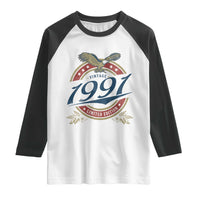 35th Birthday Beer Lover Vintage 1991 Limited Edition Raglan Shirt Bald Eagle