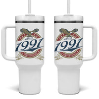 35th Birthday Beer Lover Vintage 1991 Limited Edition Tumbler With Handle Bald Eagle