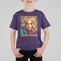 Latina Power T Shirt For Kid Hispanic Heritage Month Women Flowers Geometric Painting - Wonder Print Shop