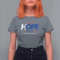 Harris Walz 2024 Supporter T Shirt For Women Hope Ope Presidential Election Stars - Wonder Print Shop
