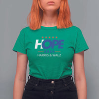 Harris Walz 2024 Supporter T Shirt For Women Hope Ope Presidential Election Stars - Wonder Print Shop