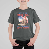 Harris Walz T Shirt For Kid Let's Win This And The Joyful Warriors American Flag - Wonder Print Shop