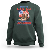 Harris Walz Sweatshirt Let's Win This And The Joyful Warriors American Flag - Wonder Print Shop
