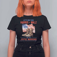 Harris Walz T Shirt For Women Let's Win This And The Joyful Warriors American Flag - Wonder Print Shop
