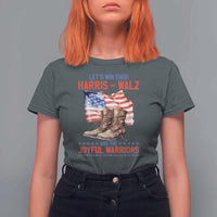 Harris Walz T Shirt For Women Let's Win This And The Joyful Warriors American Flag - Wonder Print Shop