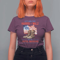 Harris Walz T Shirt For Women Let's Win This And The Joyful Warriors American Flag - Wonder Print Shop
