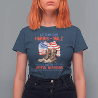 Harris Walz T Shirt For Women Let's Win This And The Joyful Warriors American Flag - Wonder Print Shop
