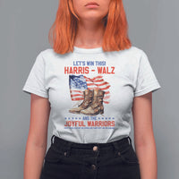 Harris Walz T Shirt For Women Let's Win This And The Joyful Warriors American Flag - Wonder Print Shop