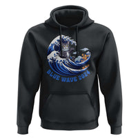 Funny Blue Wave 2024 Hoodie Vote Blue Presidential Elections Cat Tsunami Flowers - Wonder Print Shop