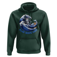 Funny Blue Wave 2024 Hoodie Vote Blue Presidential Elections Cat Tsunami Flowers - Wonder Print Shop