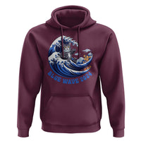 Funny Blue Wave 2024 Hoodie Vote Blue Presidential Elections Cat Tsunami Flowers - Wonder Print Shop