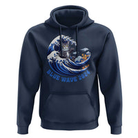 Funny Blue Wave 2024 Hoodie Vote Blue Presidential Elections Cat Tsunami Flowers - Wonder Print Shop