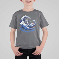 Funny Blue Wave 2024 T Shirt For Kid Vote Blue Presidential Elections Cat Tsunami Flowers - Wonder Print Shop