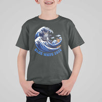 Funny Blue Wave 2024 T Shirt For Kid Vote Blue Presidential Elections Cat Tsunami Flowers - Wonder Print Shop