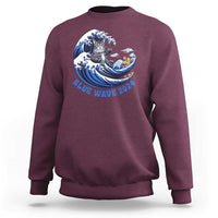 Funny Blue Wave 2024 Sweatshirt Vote Blue Presidential Elections Cat Tsunami Flowers - Wonder Print Shop